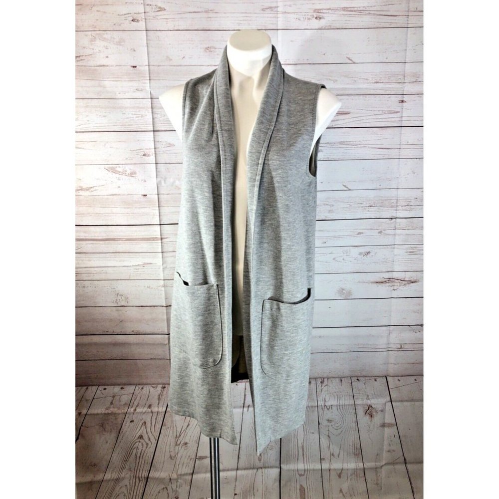 Signature Weekend Gray Duster Women size S/P W/ Pockets Long Open Front Cardigan